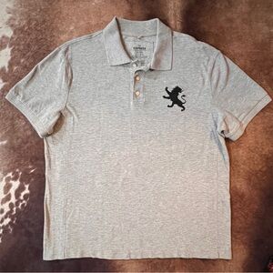 Express Heather Gray Polo with Black Lion Emblem Large